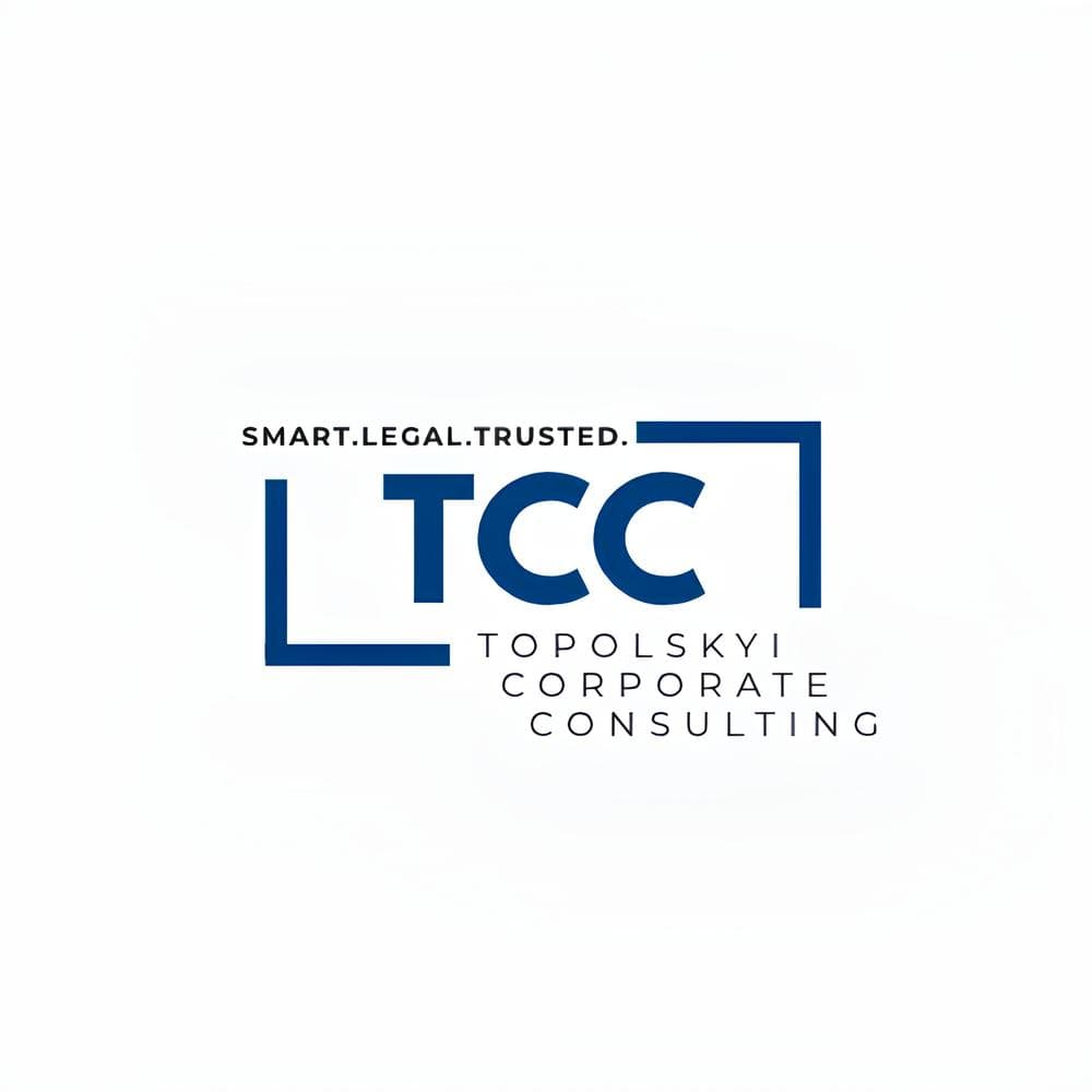 Topolskyi Corporate Consulting logo featuring blue TCC letters and the tagline SMART.LEGAL.TRUSTED.