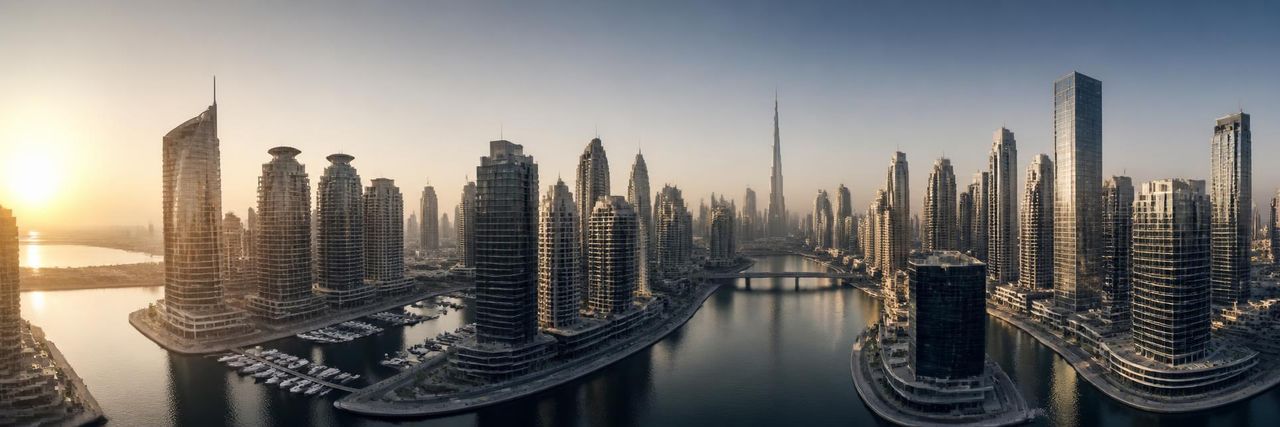 Dubai skyline at dawn behind the consultation call to action